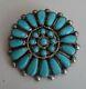 Vintage Zuni Indian Silver & Needlepoint Turquoise Round Pin Pendant Sgnd J Mix