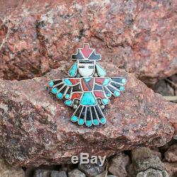 VINTAGE ZUNI INLAY KNIFE WING DANCER PIN by FRANK VACIT-NATIVE AMERICAN