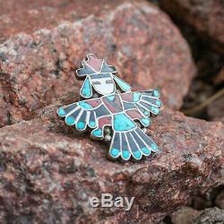 VINTAGE ZUNI INLAY KNIFE WING DANCER PIN by FRANK VACIT-NATIVE AMERICAN