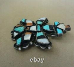 VINTAGE ZUNI STERLING 925 KNIFEWING DANCER PIN With MULTI-GEMSTONE INLAY