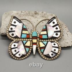 VINTAGE ZUNI-STERLING & STONE INLAY BUTTERFLY PIN/PENDANT by OLIVER CELLICION