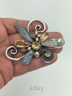 VINTAGE old pawn the dreamer Sterling silver multi ston pin brooch extra-large