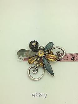 VINTAGE old pawn the dreamer Sterling silver multi ston pin brooch extra-large
