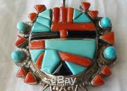 VMB Victor Moses Vegay Sterling Turquoise Coral Pin/Pendant Sun Face Head Dress