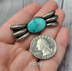VTG 925 Sterling Silver Navajo Turquoise Pin Brooch 2 Wide Bow Design