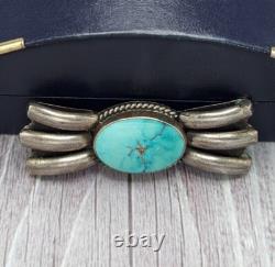 VTG 925 Sterling Silver Navajo Turquoise Pin Brooch 2 Wide Bow Design