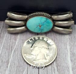 VTG 925 Sterling Silver Navajo Turquoise Pin Brooch 2 Wide Bow Design
