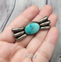 VTG 925 Sterling Silver Navajo Turquoise Pin Brooch 2 Wide Bow Design