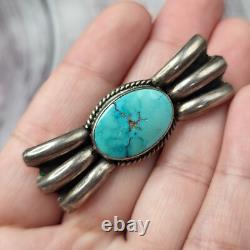 VTG 925 Sterling Silver Navajo Turquoise Pin Brooch 2 Wide Bow Design