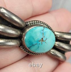 VTG 925 Sterling Silver Navajo Turquoise Pin Brooch 2 Wide Bow Design
