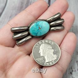 VTG 925 Sterling Silver Navajo Turquoise Pin Brooch 2 Wide Bow Design
