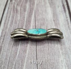 VTG 925 Sterling Silver Navajo Turquoise Pin Brooch 2 Wide Bow Design