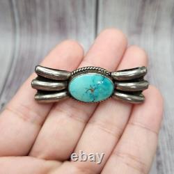 VTG 925 Sterling Silver Navajo Turquoise Pin Brooch 2 Wide Bow Design