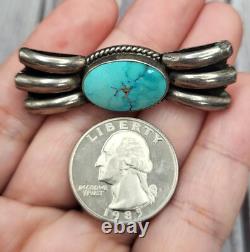 VTG 925 Sterling Silver Navajo Turquoise Pin Brooch 2 Wide Bow Design
