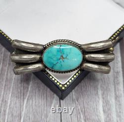 VTG 925 Sterling Silver Navajo Turquoise Pin Brooch 2 Wide Bow Design