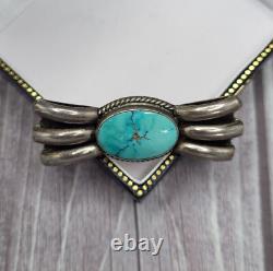 VTG 925 Sterling Silver Navajo Turquoise Pin Brooch 2 Wide Bow Design