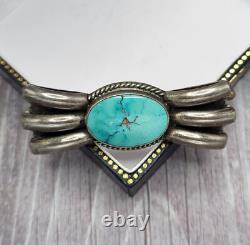 VTG 925 Sterling Silver Navajo Turquoise Pin Brooch 2 Wide Bow Design