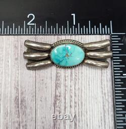 VTG 925 Sterling Silver Navajo Turquoise Pin Brooch 2 Wide Bow Design