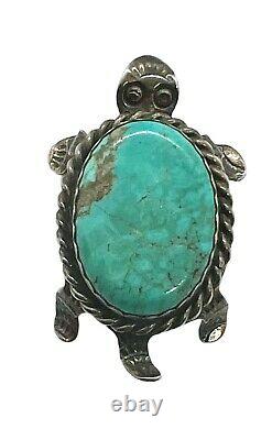 VTG Albert Cleveland Signed Navajo Sterling Silver Turquoise Turtle Brooch Pin