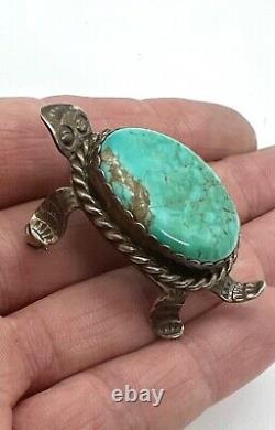 VTG Albert Cleveland Signed Navajo Sterling Silver Turquoise Turtle Brooch Pin