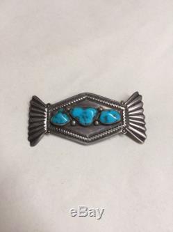 VTG Brooch NAVAJO D Taliman 3 Turquoise Pin Stamped D Taliman Hand Sterling Made