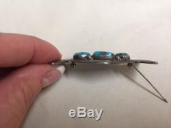 VTG Brooch NAVAJO D Taliman 3 Turquoise Pin Stamped D Taliman Hand Sterling Made