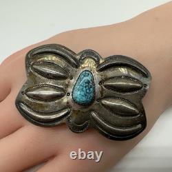 VTG Marie Silver Navajo Sterling Turquoise Stamped Concho Pin/ Brooch 17.2g #ydh