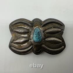 VTG Marie Silver Navajo Sterling Turquoise Stamped Concho Pin/ Brooch 17.2g #ydh