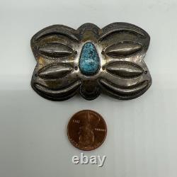 VTG Marie Silver Navajo Sterling Turquoise Stamped Concho Pin/ Brooch 17.2g #ydh