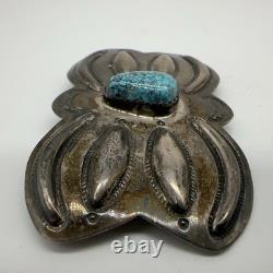 VTG Marie Silver Navajo Sterling Turquoise Stamped Concho Pin/ Brooch 17.2g #ydh