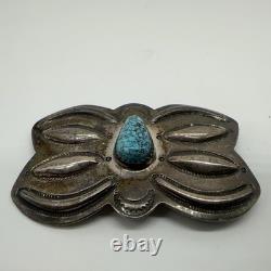 VTG Marie Silver Navajo Sterling Turquoise Stamped Concho Pin/ Brooch 17.2g #ydh