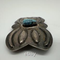 VTG Marie Silver Navajo Sterling Turquoise Stamped Concho Pin/ Brooch 17.2g #ydh