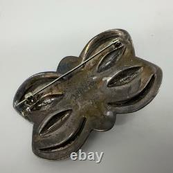 VTG Marie Silver Navajo Sterling Turquoise Stamped Concho Pin/ Brooch 17.2g #ydh