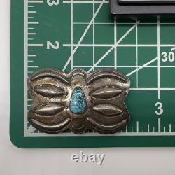 VTG Marie Silver Navajo Sterling Turquoise Stamped Concho Pin/ Brooch 17.2g #ydh