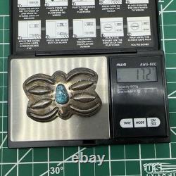 VTG Marie Silver Navajo Sterling Turquoise Stamped Concho Pin/ Brooch 17.2g #ydh