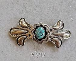 VTG Native American 925 Sterling Silver Turquoise Long Bow Brooch Pin 17.1g