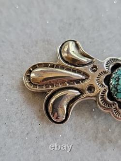 VTG Native American 925 Sterling Silver Turquoise Long Bow Brooch Pin 17.1g