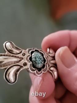 VTG Native American 925 Sterling Silver Turquoise Long Bow Brooch Pin 17.1g