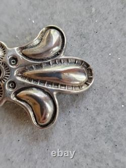 VTG Native American 925 Sterling Silver Turquoise Long Bow Brooch Pin 17.1g