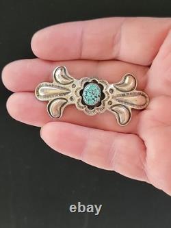 VTG Native American 925 Sterling Silver Turquoise Long Bow Brooch Pin 17.1g
