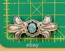 VTG Native American 925 Sterling Silver Turquoise Long Bow Brooch Pin 17.1g