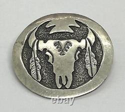 VTG Native American Gibson Gene Sterling Silver Cow Scull Conchology Pin Brooch