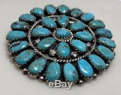 VTG Native American Navajo Sterling Silver Turquoise Cluster Pendant Pin Signed