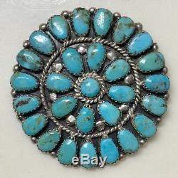 VTG Native American Navajo Sterling Silver Turquoise Cluster Pendant Pin Signed