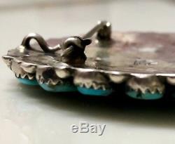 VTG Native American Navajo Sterling Silver Turquoise Cluster Pendant Pin Signed