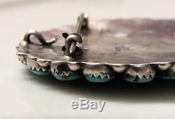 VTG Native American Navajo Sterling Silver Turquoise Cluster Pendant Pin Signed