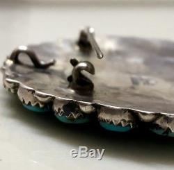 VTG Native American Navajo Sterling Silver Turquoise Cluster Pendant Pin Signed