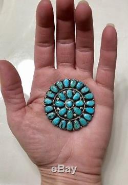 VTG Native American Navajo Sterling Silver Turquoise Cluster Pendant Pin Signed