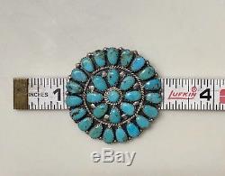 VTG Native American Navajo Sterling Silver Turquoise Cluster Pendant Pin Signed