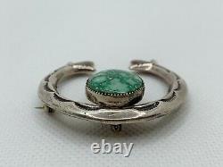 VTG Native American Sandcast Sterling Silver Turquoise Pin/Brooch Pendant 19.8g